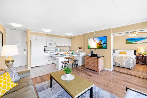 Flat TV screen and coffee table in the living room