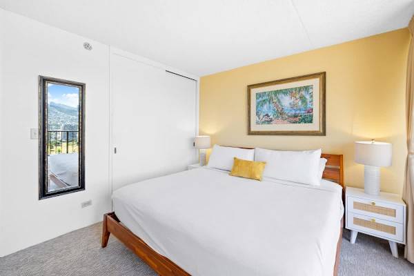Relax in your bedroom that offers a king bed and ample closet space.