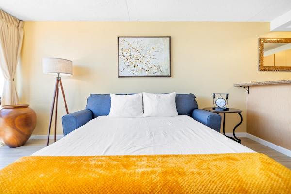 The living room sofa easily converts into a comfortable pull-out sleeper sofa for a restful night's sleep.