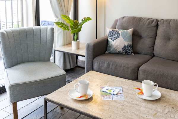 Coffee table in the living area