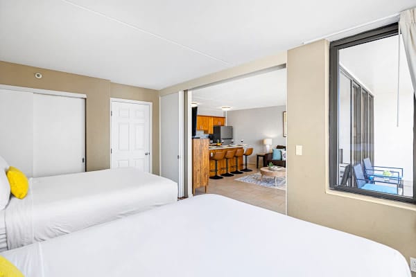 The bedroom is separated from the living room by a sliding door!