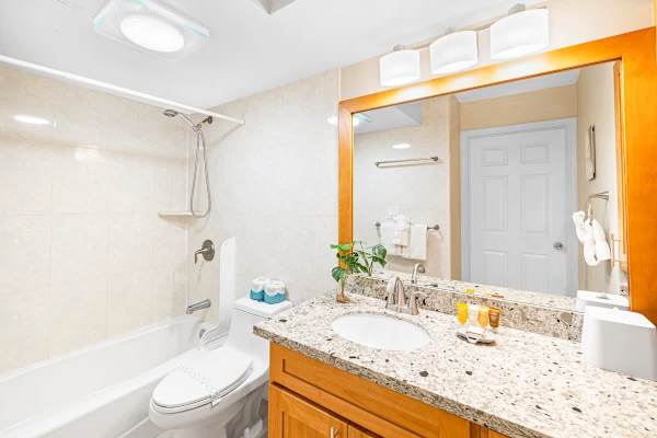 Refresh and rejuvenate in your bright bathroom featuring a spacious vanity and a sparkling tub/shower combo.