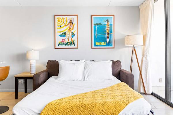 There is a queen-size sleeper sofa in the living room!