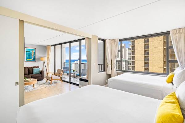 The bedroom is separated from the living room by a sliding door!