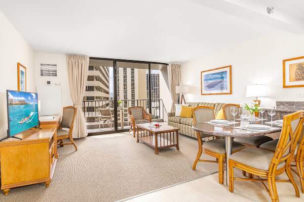 Overview of the living and dining area