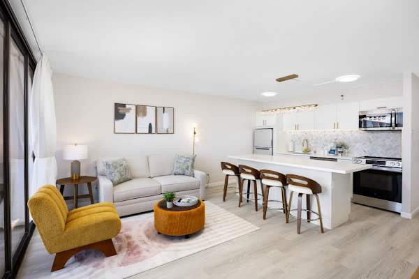 Your living area features a pull-out sleeper sofa, plus a dining area with 4 seating, and a fully-equipped kitchen.