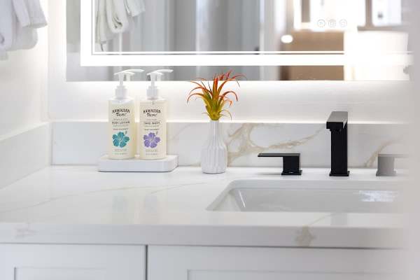 We provide starter supplies in the bathroom for your convenience!