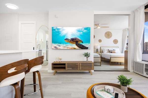 Enjoy watching your favorite movies and tv shows on your 65" smart TV, perfect for your entertainment!