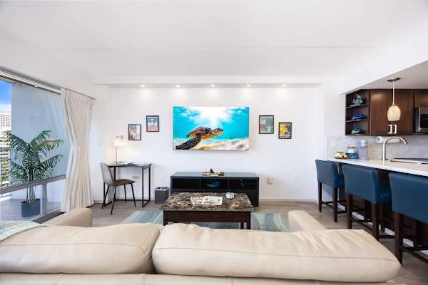 Enjoy watching your favorite TV shows from your 65" smart tv while relaxing on your comfy sleeper sofa.