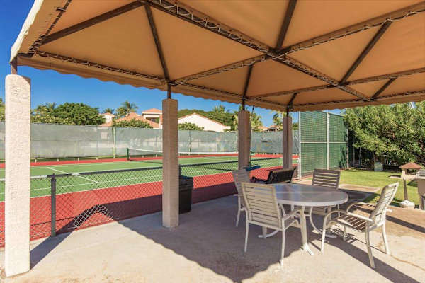 Covered Pavilion Seating beside Tennis Court