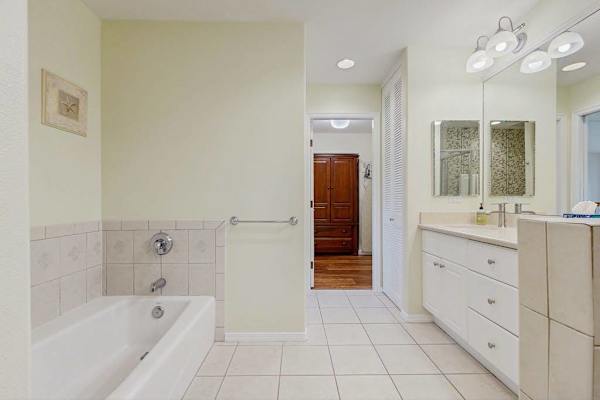 Spacious bathroom with a soaking tub
