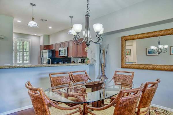 Spacious dining room with island charm
