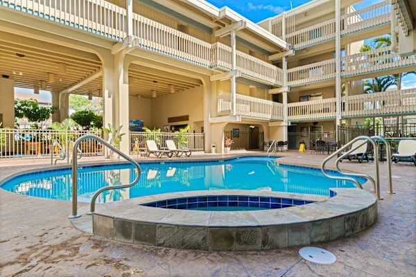 Resort-style pool and hot tub, just steps from the unit.