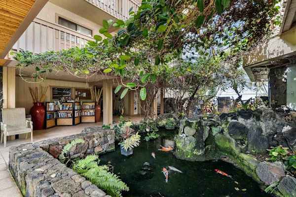 Traditional stone koi pond found inside Royal Kahili 