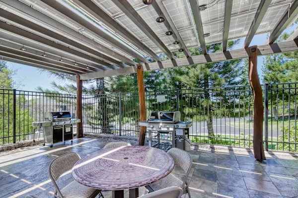 Community BBQ grills for outdoor dining.