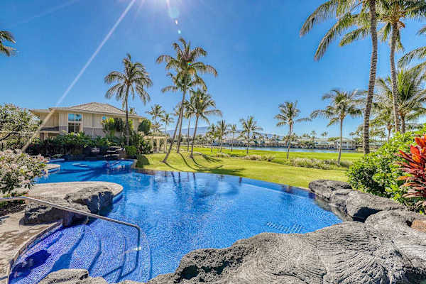 Resort Pool Framed By Tropical Palms