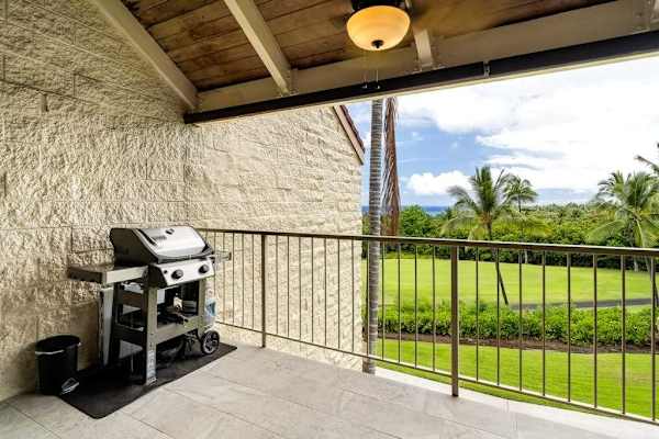 Convenient barbecue grill station located on the covered balcony for outdoor cooking