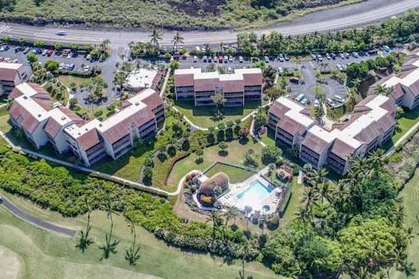 A bird's-eye view of the gorgeous resort community, highlighting our prime location and lush tropical grounds