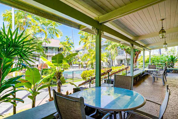 Shaded veranda overlooking the grounds