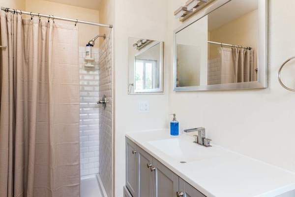 Guest bathroom with walk-in shower.