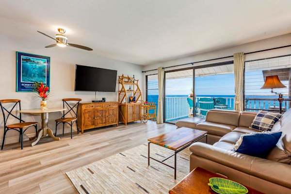 Bright Open Living Space Frame by Endless Blue Ocean Panoramas and AC