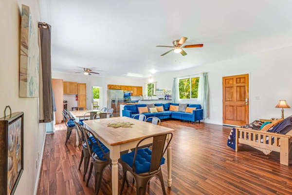 Large dining room table perfect for a dinner in or a great game night.  