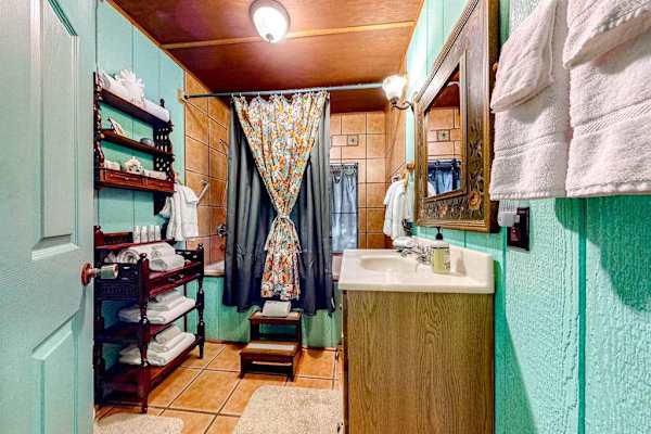 Master bathroom with a tub/shower combo.