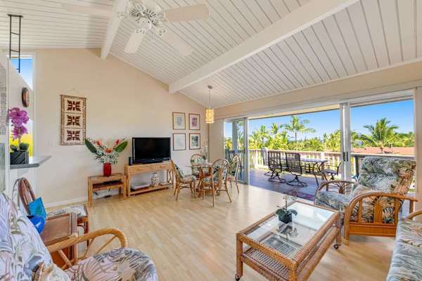 Sunlit Living Room with Vaulted Ceilings & Ocean Views