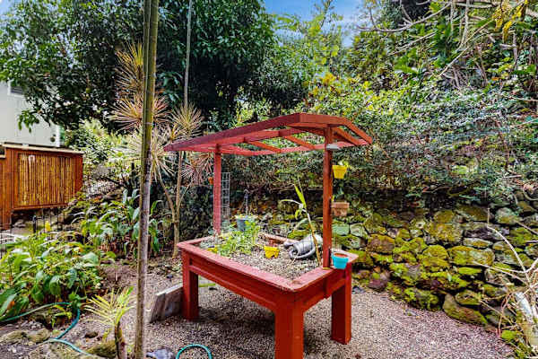 Outdoor garden feature surrounded by greenery