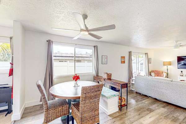 Dining room table with a view out of your tropical paradise.