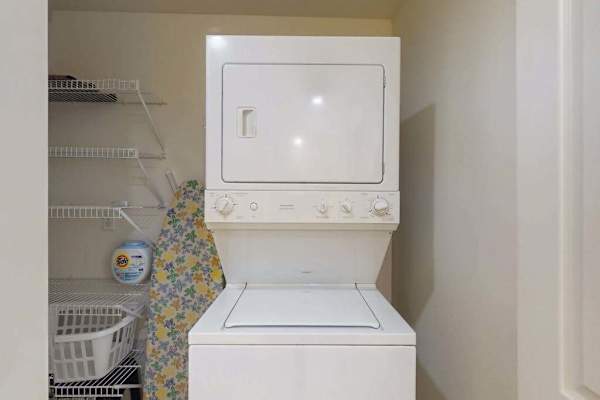 In-home stackable washer and dryer let you pack light and enjoy the convenience of doing laundry during your stay.
