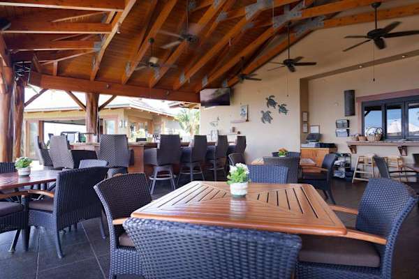 Resort Open-Air Lounge & Dining Tables under Ceiling Fans