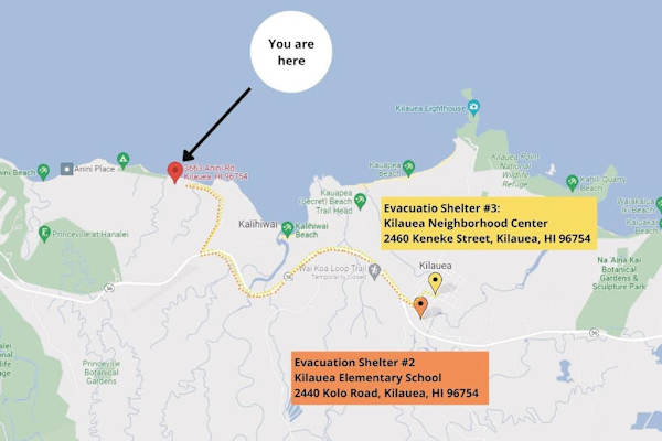 Area map identifies nearby roads, landmarks, and important visitor directions