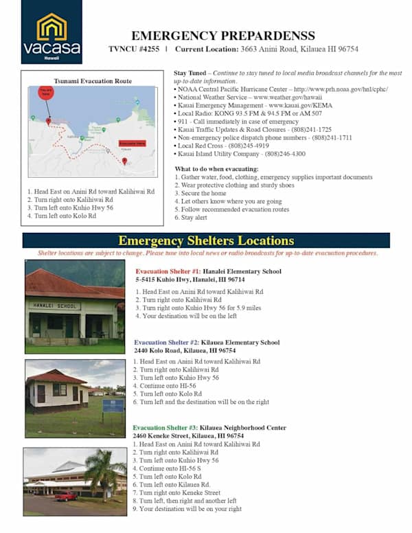 Emergency information guide provides essential safety instructions and location details
