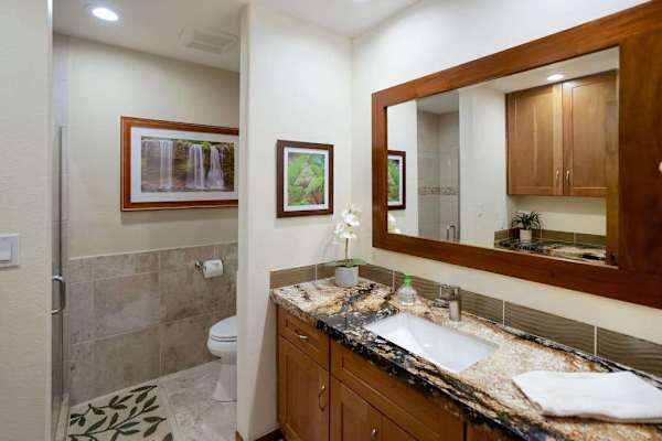 Elegant Guest Bathroom With Granite Vanity