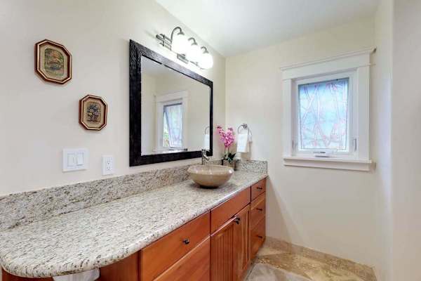 Guest bathroom with walk-in shower.