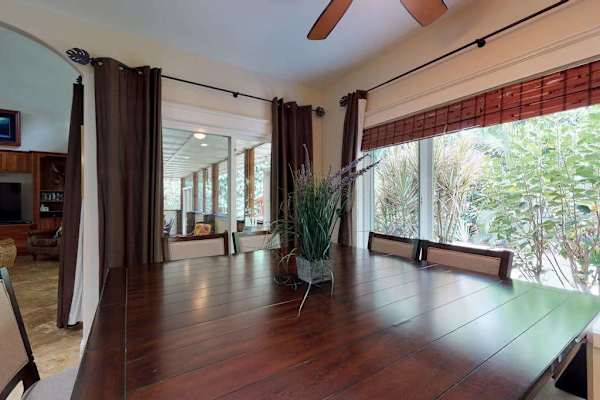 Dining room table with seating for eight.