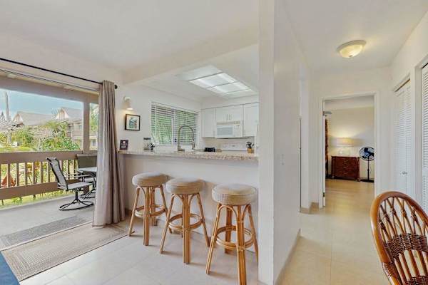 Three barstools for extra seating.