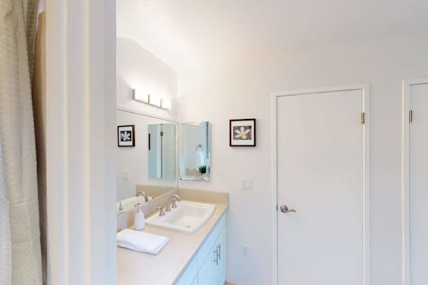 Guest bathroom with walk-in shower.