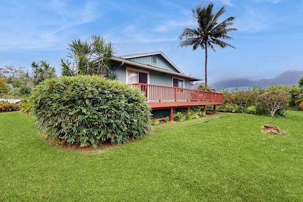 Enjoy this lovely home and private yard with the tropical foliage.