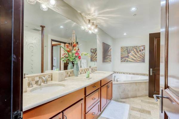 Primary Master Bathroom Suite with Double Vanity & Soaking Tub