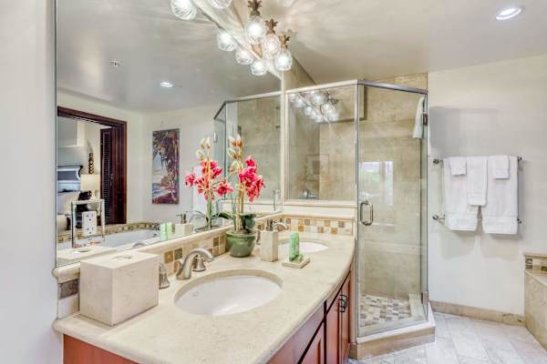 Ensuite Bathroom with Stone Vanity & Glass Shower