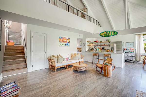 Spacious living area with vaulted ceilings
