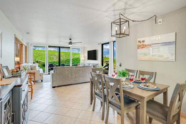 Well-lit, open-concept living and dining area