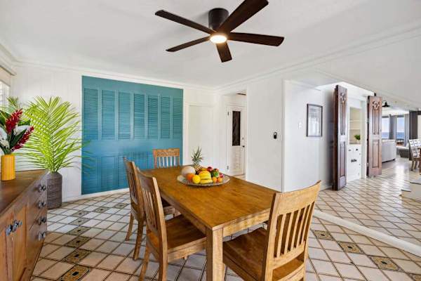 Dining room with seating for six.