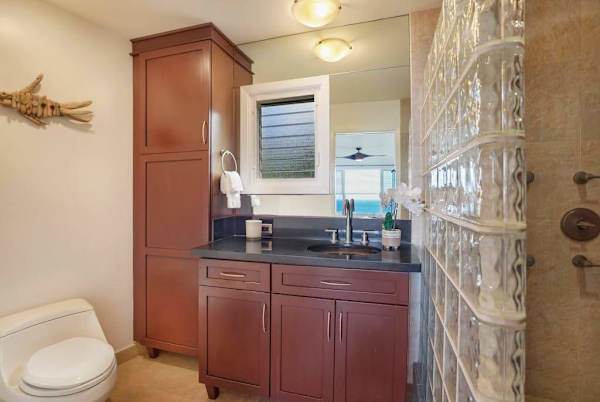 Elegant primary bathroom with dual vanity