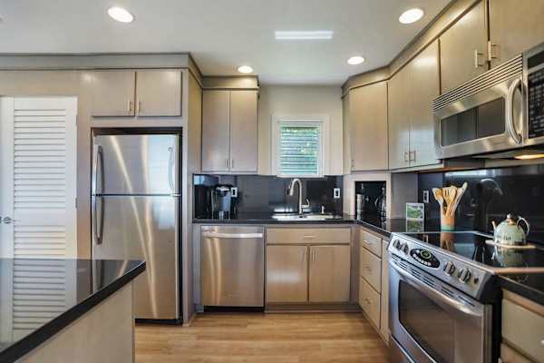Fully equipped kitchen with stainless steel appliances
