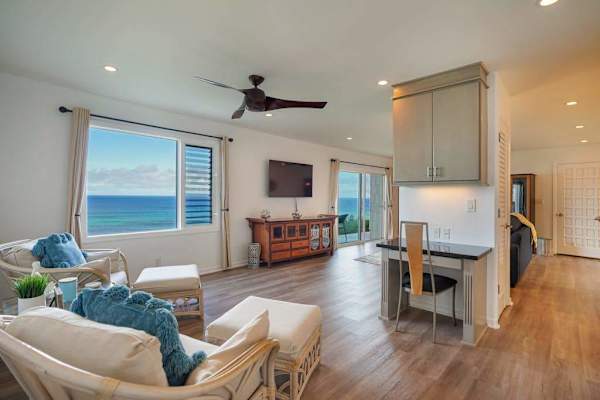 Living area with an open layout and ocean views