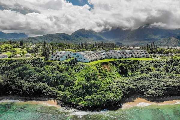 Spectacular aerial perspective of Kauai's lush coastline