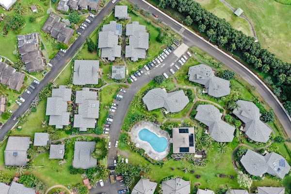 Aerial view of the peaceful, resort-style community